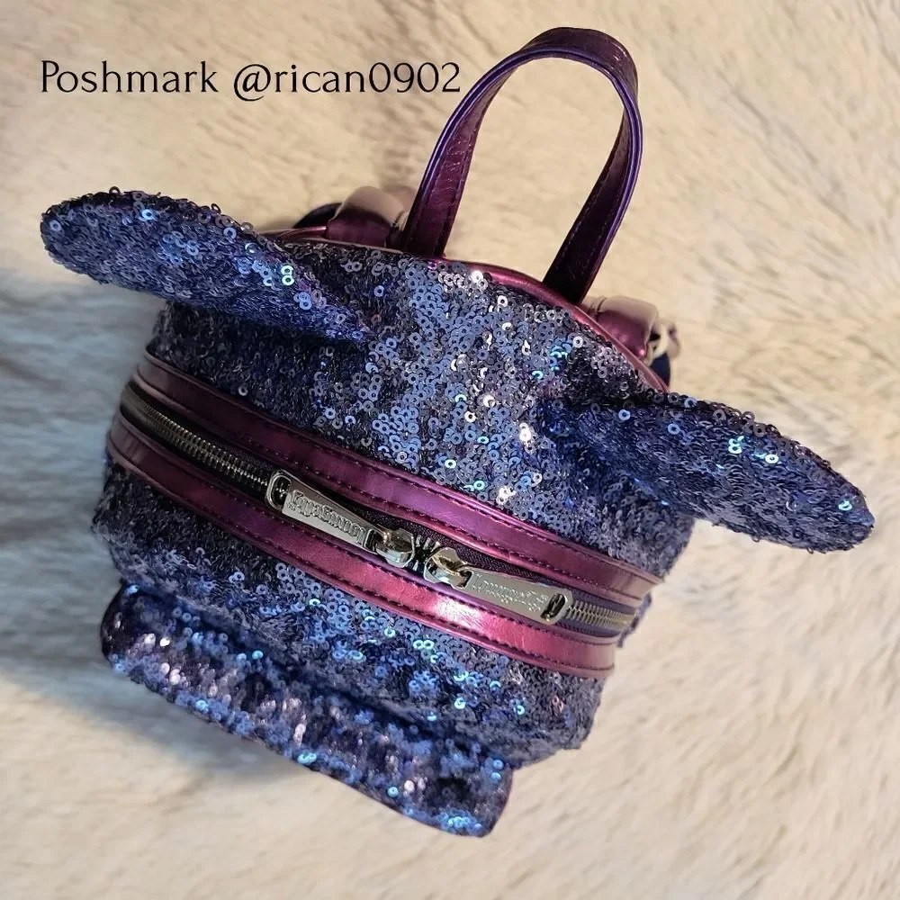 Loungefly Disney Parks Mickey Mouse Purple Potion Sequin Mini Backpack & Wallet